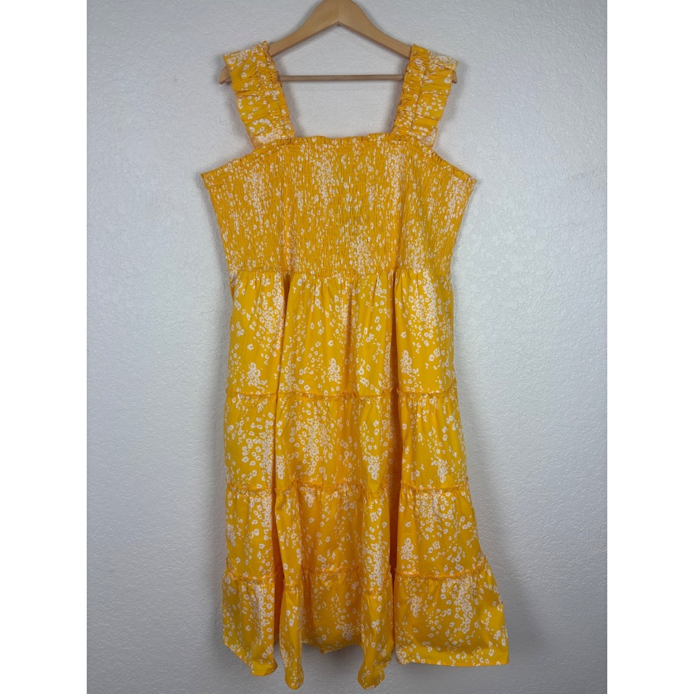 Torrid Yellow Leopard Smocked Tiered Midi Dress Sz 3 Resort Summer Vacation - Picture 3 of 10